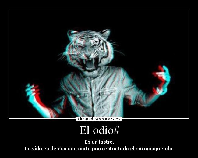 El odio# - Es un lastre.
La vida es demasiado corta para estar todo el día mosqueado.