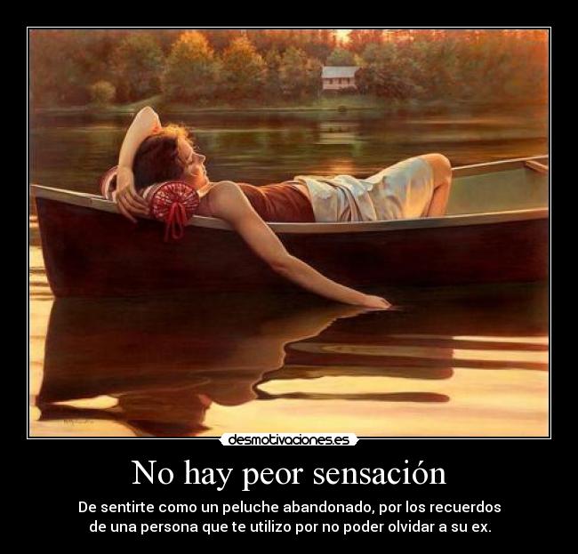 No hay peor sensación - De sentirte como un peluche abandonado, por los recuerdos
de una persona que te utilizo por no poder olvidar a su ex.
