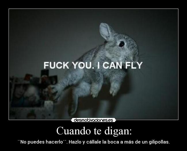 Cuando te digan: - ``No puedes hacerlo´´. Hazlo y cállale la boca a más de un gilipollas.