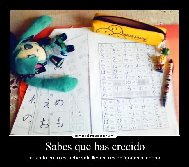 Sabes que has crecido - cuando en tu estuche sólo llevas tres bolígrafos o menos