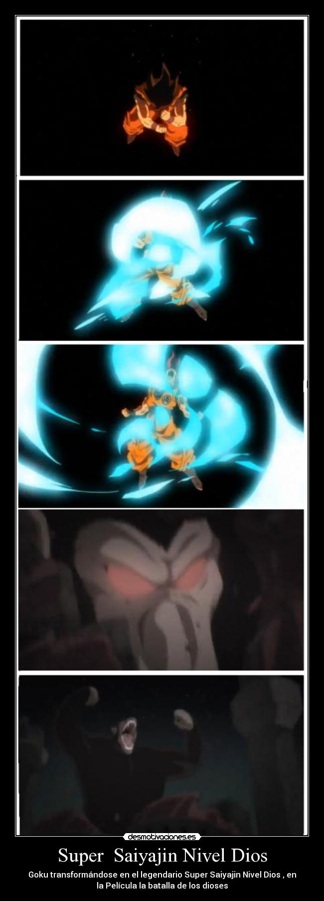 Super Saiyajin Nivel Dios - Goku transformándose en el legendario Super Saiyajin Nivel Dios , en
la Película la batalla de los dioses