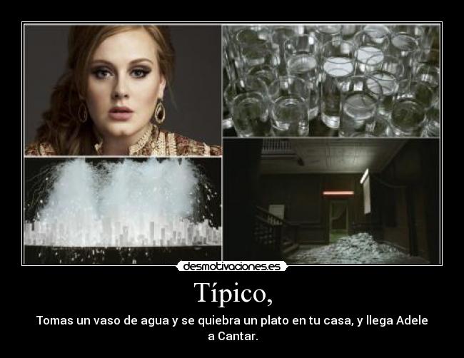 Típico, - Tomas un vaso de agua y se quiebra un plato en tu casa, y llega Adele a Cantar.
