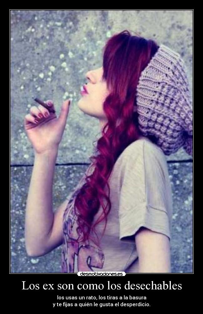 Los ex son como los desechables - los usas un rato, los tiras a la basura
y te fijas a quién le gusta el desperdicio.