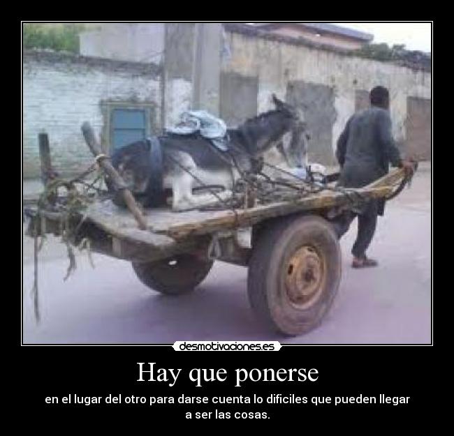 Hay que ponerse - en el lugar del otro para darse cuenta lo dificiles que pueden llegar a ser las cosas.