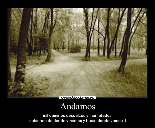 Andamos - mil caminos descalzos y maniatados,
sabiendo de donde venimos y hacia donde vamos :)