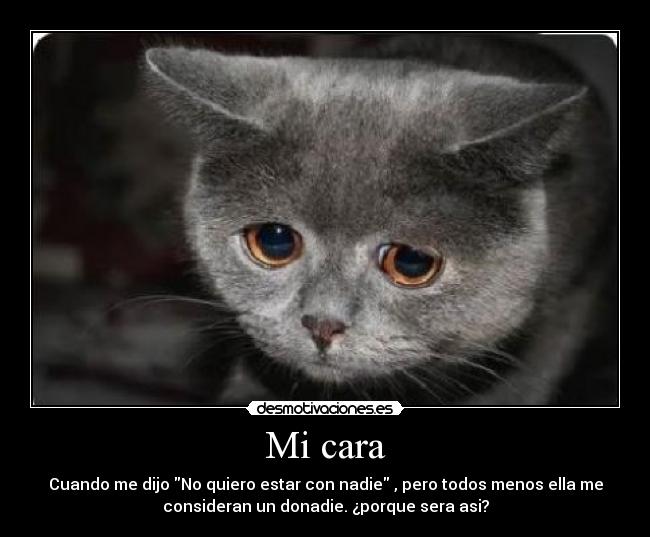 Mi cara - Cuando me dijo No quiero estar con nadie , pero todos menos ella me
consideran un donadie. ¿porque sera asi?