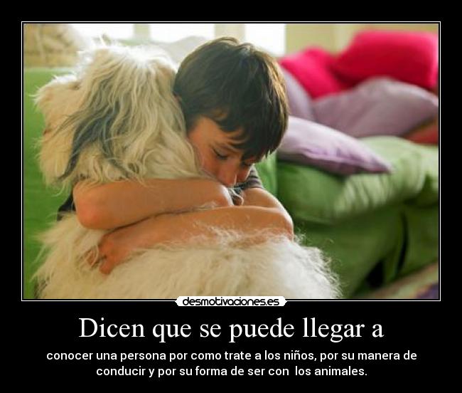 Dicen que se puede llegar a - conocer una persona por como trate a los niños, por su manera de
conducir y por su forma de ser con  los animales.