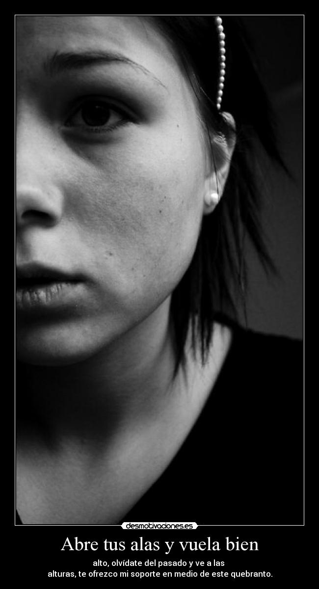Abre tus alas y vuela bien - alto, olvídate del pasado y ve a las
alturas, te ofrezco mi soporte en medio de este quebranto.