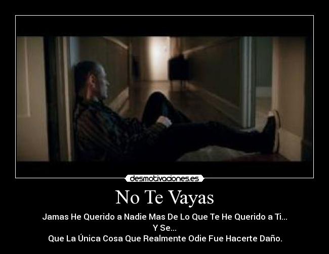 No Te Vayas - Jamas He Querido a Nadie Mas De Lo Que Te He Querido a Ti...
Y Se...
Que La Única Cosa Que Realmente Odie Fue Hacerte Daño.