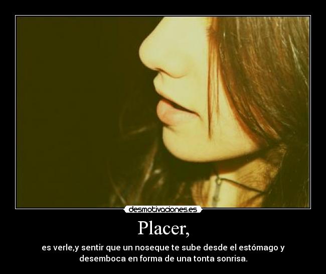 Placer, - es verle,y sentir que un noseque te sube desde el estómago y
desemboca en forma de una tonta sonrisa.