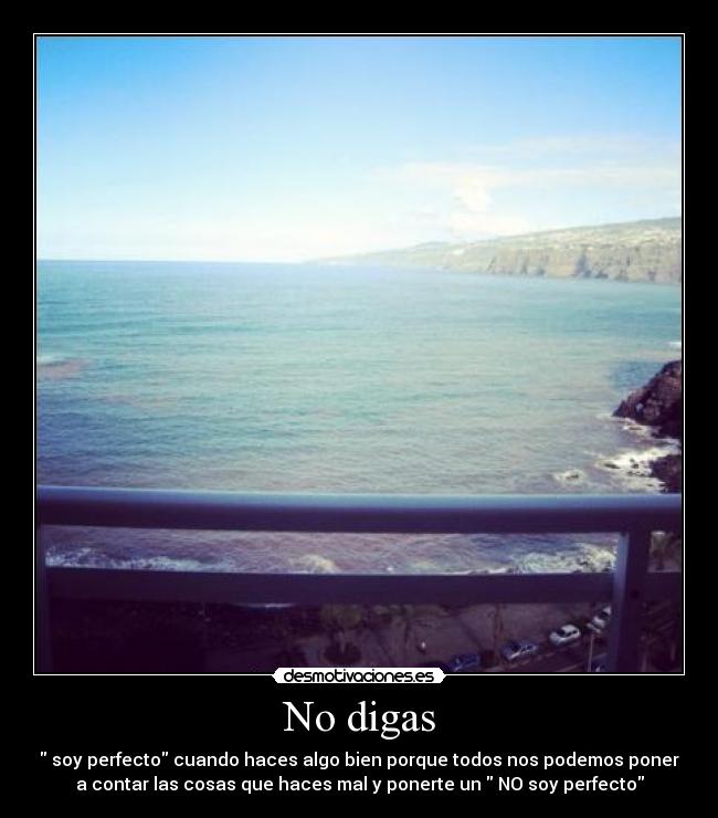 No digas - soy perfecto cuando haces algo bien porque todos nos podemos poner
a contar las cosas que haces mal y ponerte un NO soy perfecto
