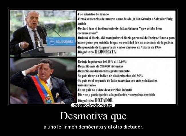 Desmotiva que - a uno le llamen demócrata y al otro dictador.