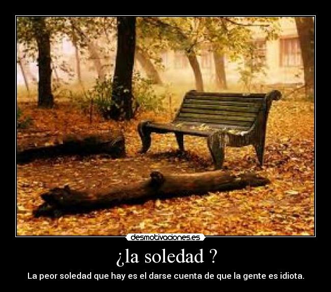 ¿la soledad ? - La peor soledad que hay es el darse cuenta de que la gente es idiota.