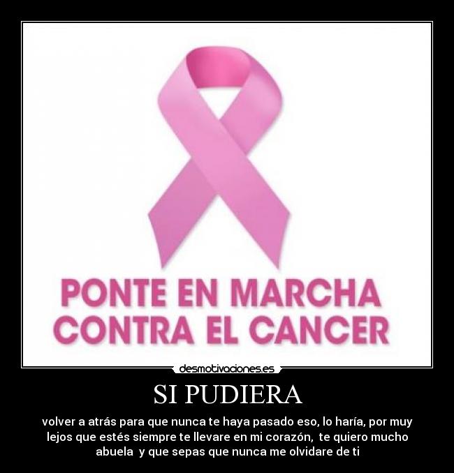 SI PUDIERA - volver a atrás para que nunca te haya pasado eso, lo haría, por muy
lejos que estés siempre te llevare en mi corazón, te quiero mucho
abuela y que sepas que nunca me olvidare de ti