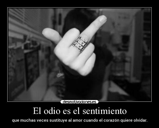 El odio es el sentimiento - que muchas veces sustituye al amor cuando el corazón quiere olvidar.