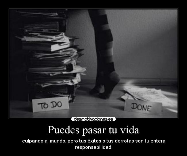 Puedes pasar tu vida - culpando al mundo, pero tus éxitos o tus derrotas son tu entera responsabilidad.