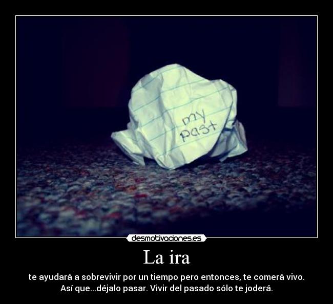 La ira - te ayudará a sobrevivir por un tiempo pero entonces, te comerá vivo.
Así que...déjalo pasar. Vivir del pasado sólo te joderá.