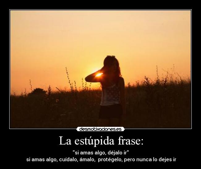 La estúpida frase: - si amas algo, déjalo ir
si amas algo, cuídalo, ámalo, protégelo, pero nunca lo dejes ir