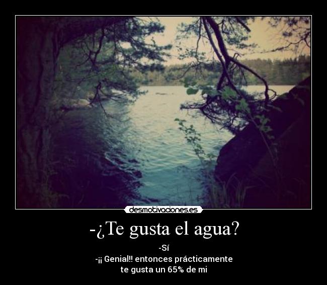 -¿Te gusta el agua? - -Sí
-¡¡ Genial!! entonces prácticamente
te gusta un 65% de mi