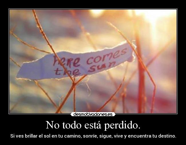 No todo está perdido. - Si ves brillar el sol en tu camino, sonríe, sigue, vive y encuentra tu destino.