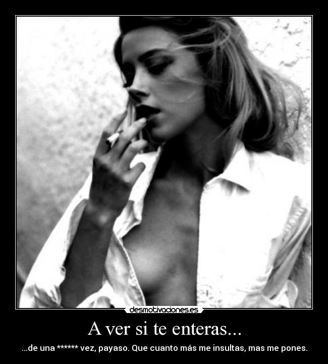 A ver si te enteras... - ...de una ****** vez, payaso. Que cuanto más me insultas, mas me pones.