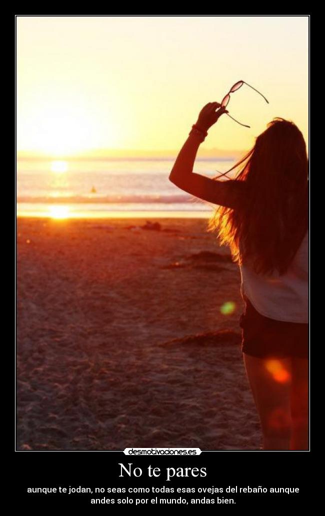 No te pares - aunque te jodan, no seas como todas esas ovejas del rebaño aunque
andes solo por el mundo, andas bien.