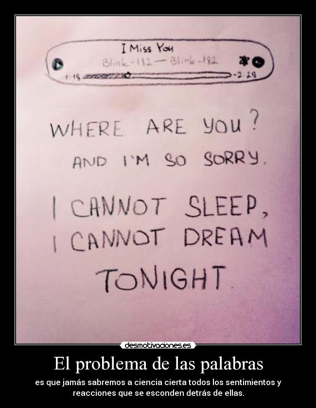 El problema de las palabras - es que jamás sabremos a ciencia cierta todos los sentimientos y
reacciones que se esconden detrás de ellas.