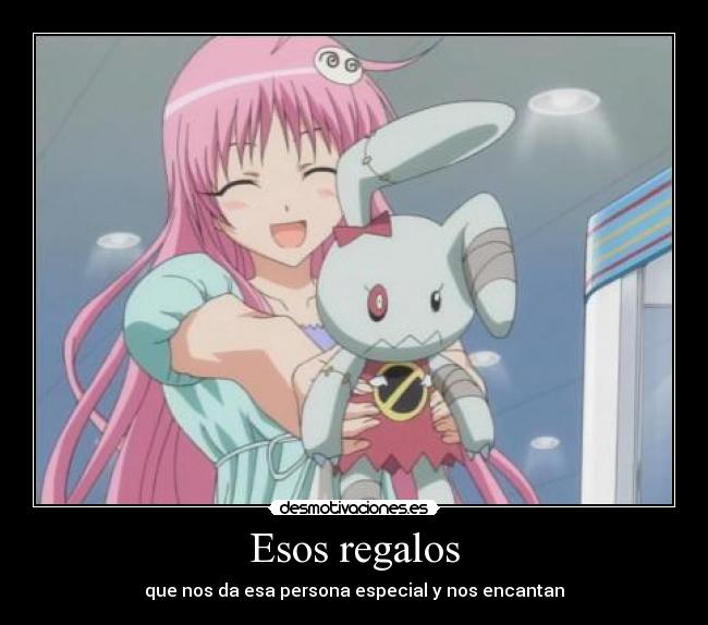 carteles anime love rito regala peluche lala que ama con amor doni desmotivaciones