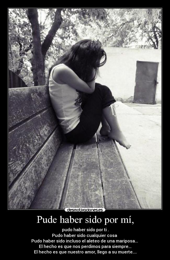 Pude haber sido por mí, - pudo haber sido por ti .
Pudo haber sido cualquier cosa
Pudo haber sido incluso el aleteo de una mariposa...
El hecho es que nos perdimos para siempre...
El hecho es que nuestro amor, llego a su muerte....