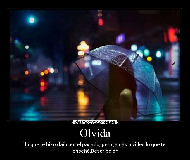 Olvida - lo que te hizo daño en el pasado, pero jamás olvides lo que te enseñó.Descripción