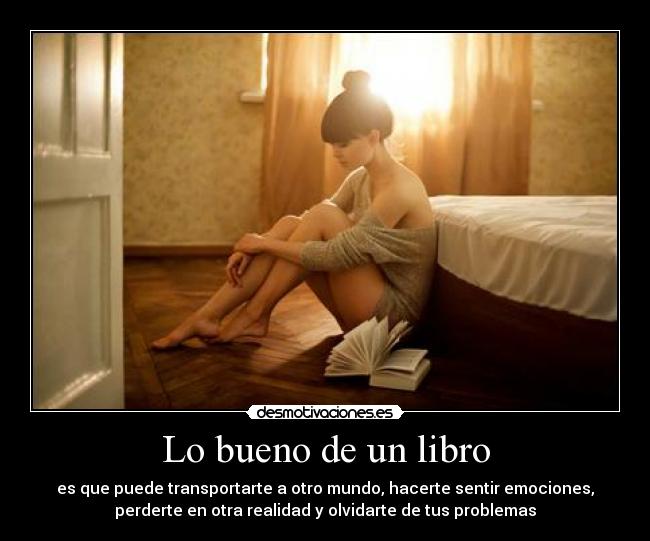 Lo bueno de un libro - es que puede transportarte a otro mundo, hacerte sentir emociones,
perderte en otra realidad y olvidarte de tus problemas