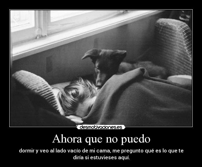 Ahora que no puedo - dormir y veo al lado vacío de mi cama, me pregunto qué es lo que te
diría si estuvieses aquí.