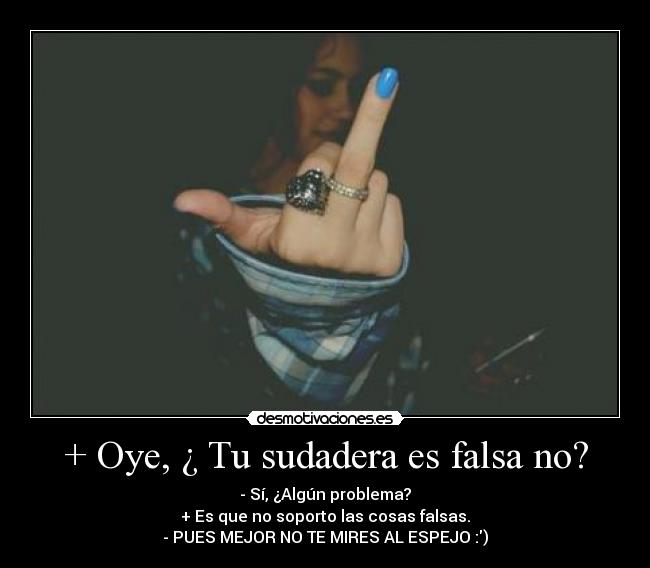 + Oye, ¿ Tu sudadera es falsa no? -