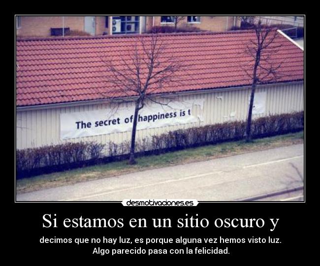 Si estamos en un sitio oscuro y - decimos que no hay luz, es porque alguna vez hemos visto luz.
 Algo parecido pasa con la felicidad.