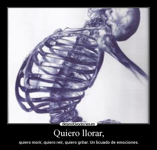 Quiero llorar, - quiero morir, quiero reír, quiero gritar. Un licuado de emociones.
