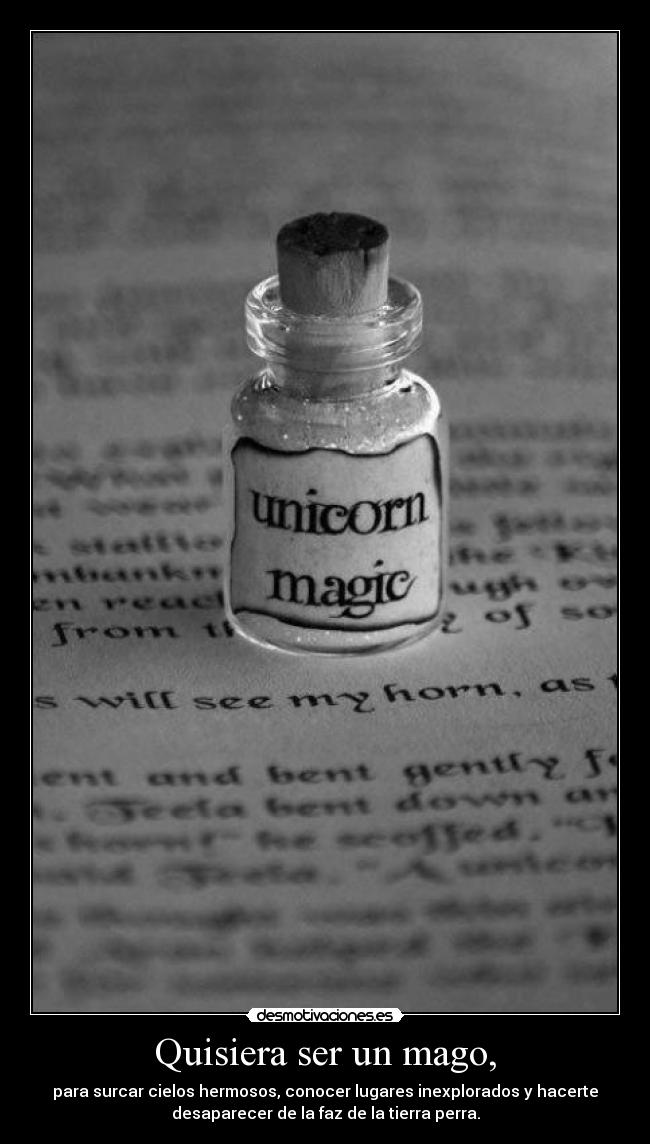Quisiera ser un mago, - para surcar cielos hermosos, conocer lugares inexplorados y hacerte
desaparecer de la faz de la tierra perra.