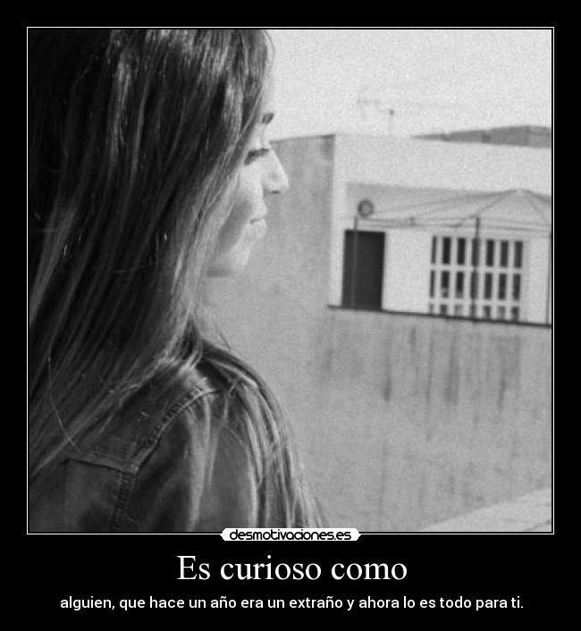 Es curioso como - alguien, que hace un año era un extraño y ahora lo es todo para ti.