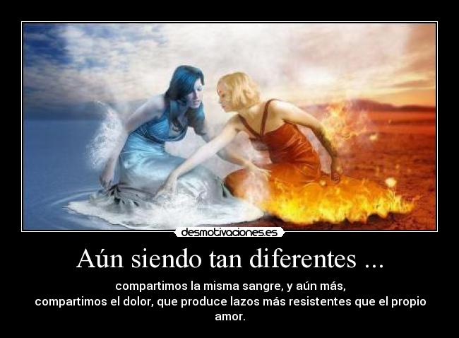 Aún siendo tan diferentes ... - compartimos la misma sangre, y aún más,
compartimos el dolor, que produce lazos más resistentes que el propio amor.