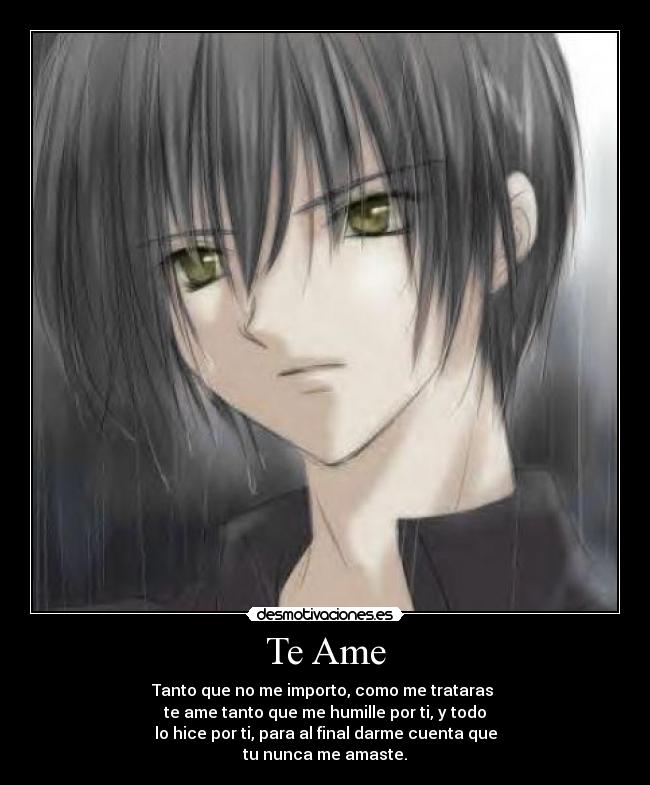 Te Ame - Tanto que no me importo, como me trataras 
te ame tanto que me humille por ti, y todo
lo hice por ti, para al final darme cuenta que
tu nunca me amaste.