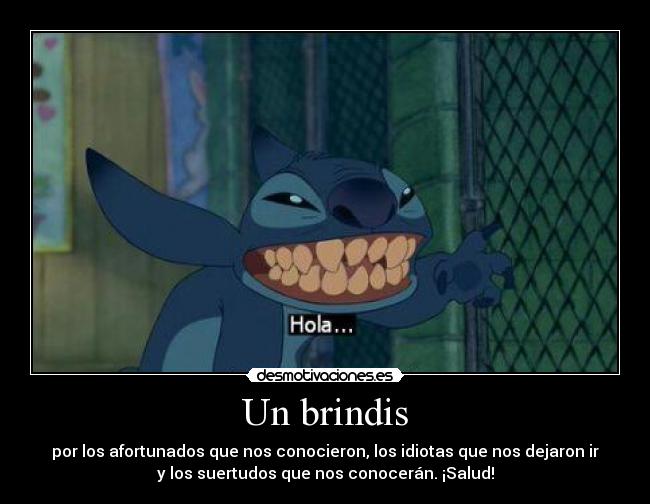 Un brindis - por los afortunados que nos conocieron, los idiotas que nos dejaron ir
y los suertudos que nos conocerán. ¡Salud!