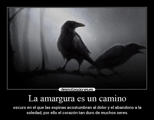La amargura es un camino - oscuro en el que las espinas acostumbran al dolor y el abandono a la
soledad, por ello el corazón tan duro de muchos seres.