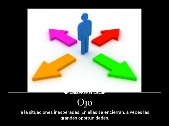 Ojo - a la situaciones inesperadas. En ellas se encierran, a veces las
grandes oportunidades.