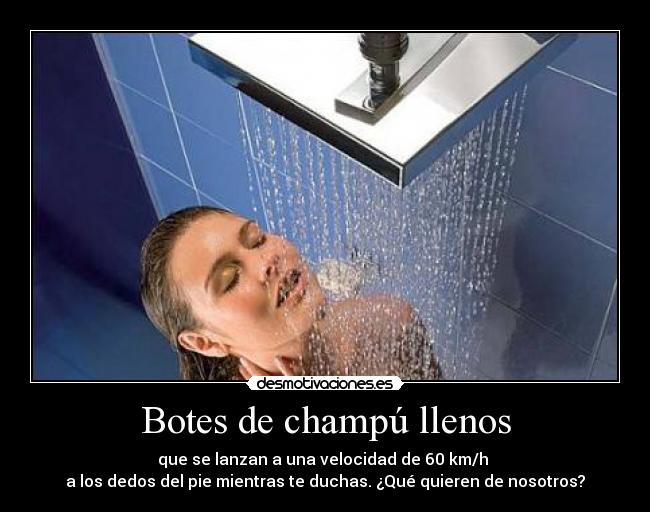 carteles botes champu llenos los dedos los pies caer ducha desmotivaciones