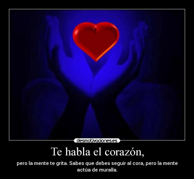 Te habla el corazón, - pero la mente te grita. Sabes que debes seguir al cora, pero la mente actúa de muralla.