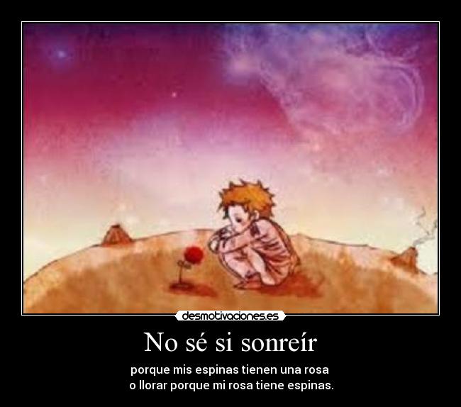 No sé si sonreír - porque mis espinas tienen una rosa 
o llorar porque mi rosa tiene espinas.