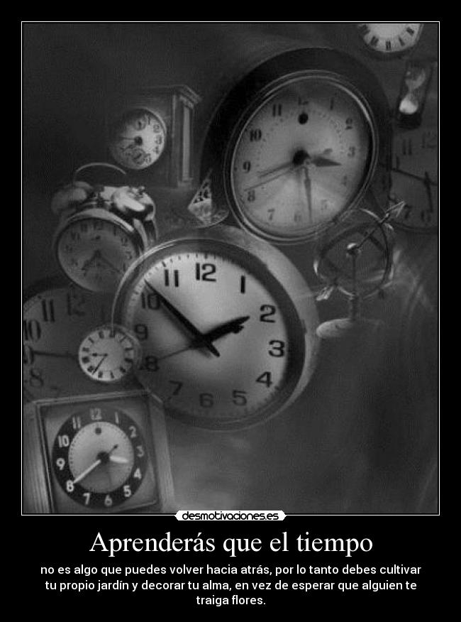 Aprenderás que el tiempo - no es algo que puedes volver hacia atrás, por lo tanto debes cultivar
tu propio jardín y decorar tu alma, en vez de esperar que alguien te
traiga flores.