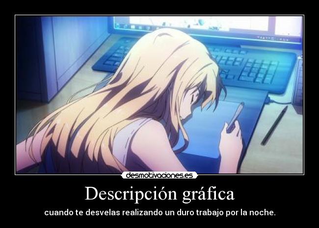 Descripción gráfica - cuando te desvelas realizando un duro trabajo por la noche.