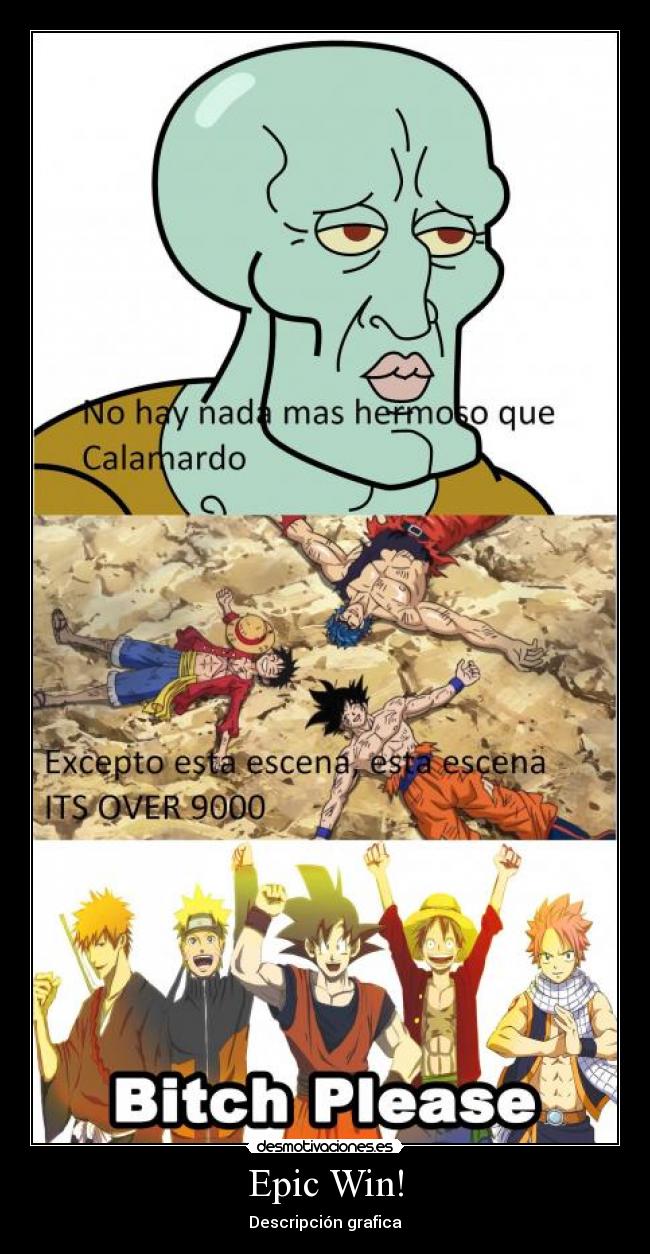 carteles epic win bitch please goku naruto luffy ichigo natsu toriko calamardo desmotivaciones