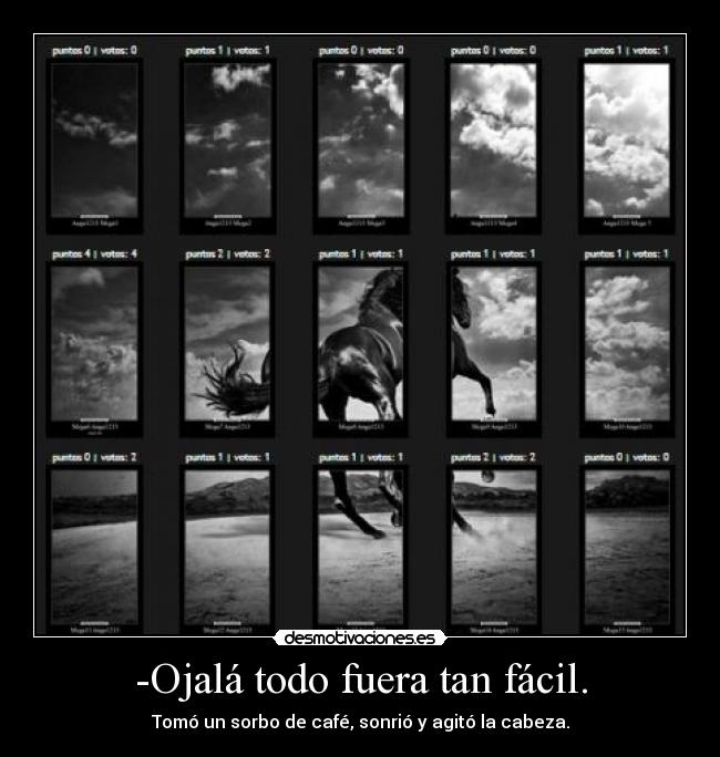 -Ojalá todo fuera tan fácil. - Tomó un sorbo de café, sonrió y agitó la cabeza.