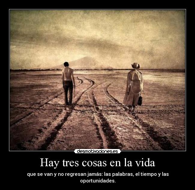 Hay tres cosas en la vida - que se van y no regresan jamás: las palabras, el tiempo y las oportunidades.